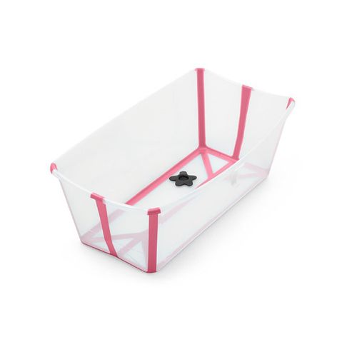 Banheira Flexível Transparente Rosa com Plug Térmico Stokke